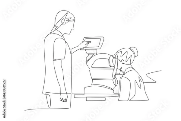 Obraz Doctors use ID-FROM to patients. AI-powered health tools concept one-line drawing