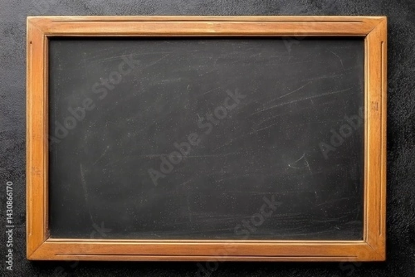Fototapeta Chalkboard, wooden frame isolated on dark grey background.