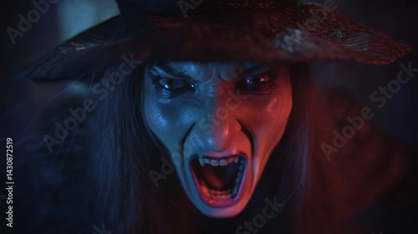 Obraz Terrifying Witch Screaming in Dark Light – Halloween Horror Character Concept