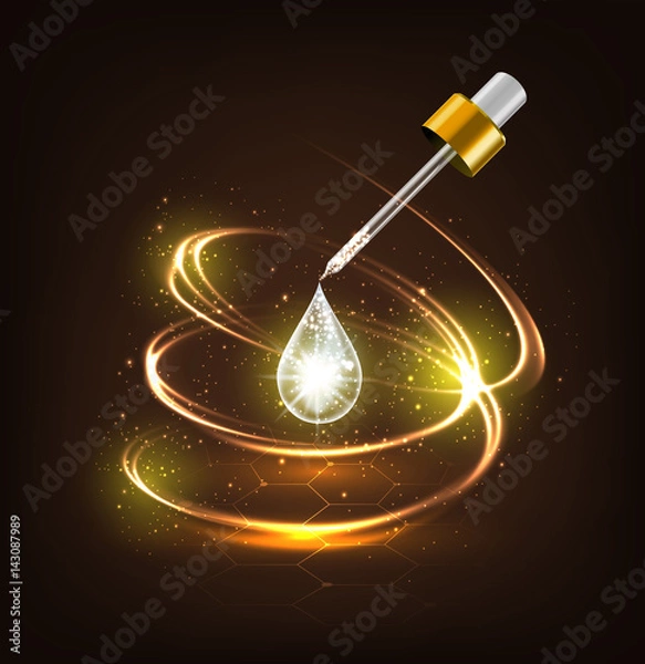 Fototapeta Drop of hyaluronic acid magic effect. Vector abstract illustration of advertising template.