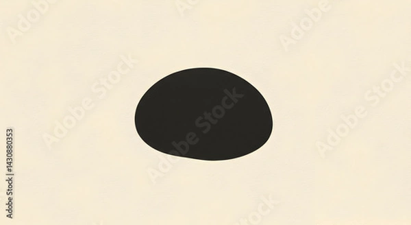 Fototapeta Abstract Black Shape Against Cream Background Minimalist Design Element