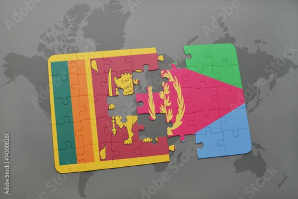 Fototapeta puzzle with the national flag of sri lanka and eritrea on a world map