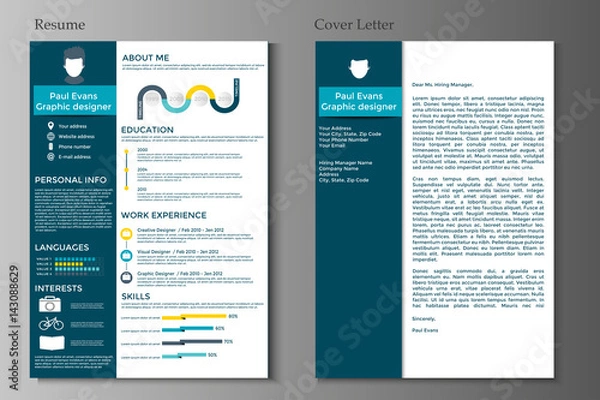Fototapeta Resume and Cover letter collection.  Modern CV set with Infographics elements.