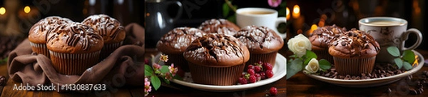 Obraz Chocolate Muffin at Rustic Kitchen Table