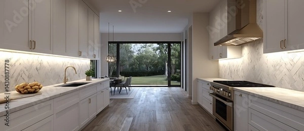 Fototapeta A Serene Kitchen Interior Design Displaying Openness of excellence in splendor beyond compare