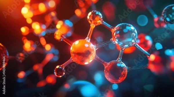 Fototapeta Abstract Molecular Structure Background with Bright Glowing Elements