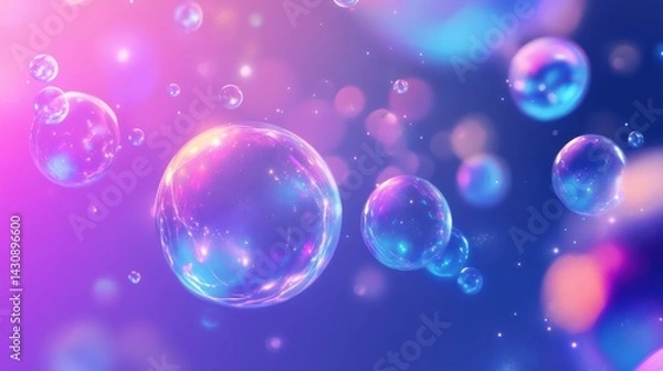Fototapeta Colorful Soap Bubbles Floating Against a Soft Vibrant Background