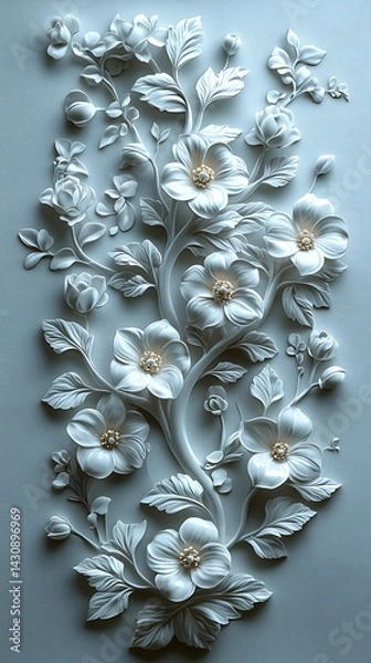Obraz Beautiful embossed branch with white flowers high resolution picture