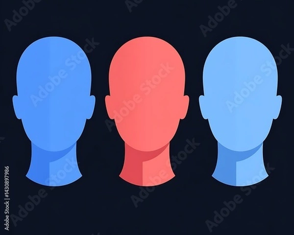 Fototapeta A Simple Head Silhouette Trio in Contrast of excellence in splendor beyond compare with grace