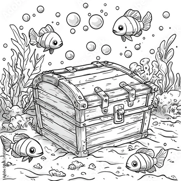Obraz Cartoon ocean scene with treasure chest high resolution images