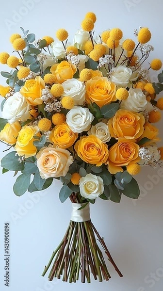 Obraz Cheerful yellow mimosa with white roses high resolution picture