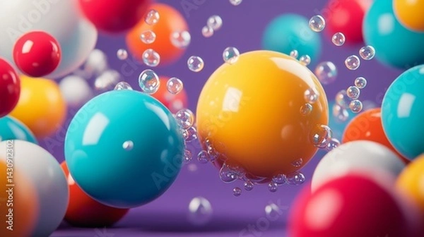 Obraz Bunch of colorful balls are floating in the air, creating a playful and vibrant atmosphere. The scene is filled with a sense of joy and excitement, as the balls seem to be bouncing
