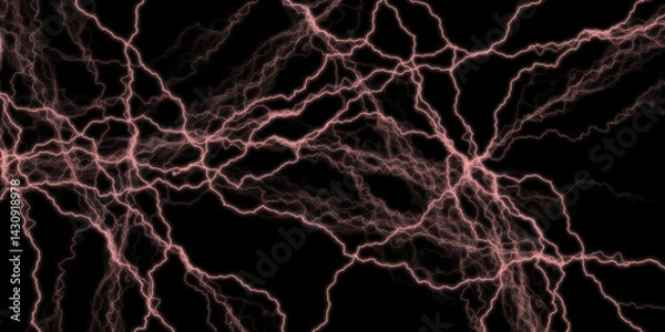 Fototapeta Abstract Digital Network Background, the concept of electronic connections in a digital world. Brown  electric lightning on black background. Thunder and lightning strike. 3d illustration.