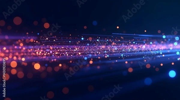 Obraz Abstract technology background with glowing particles and lines. Dynamic data flow. Best for tech, science, and futuristic projects.