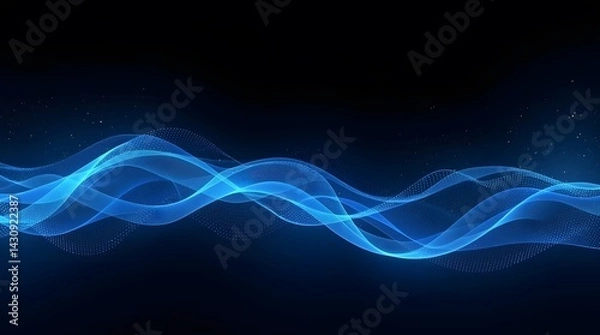 Fototapeta Abstract blue wave on dark background. Modern digital network design. Best for tech, science, communication visuals.
