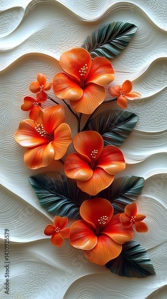 Obraz Tropical floral design with embossed leaf accents high resolution images