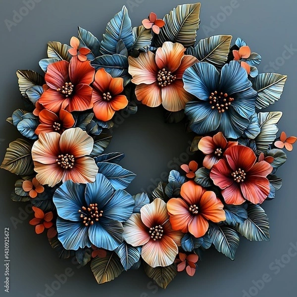 Obraz Tropical metallic flower wreath with vivid blossoms high resolution images
