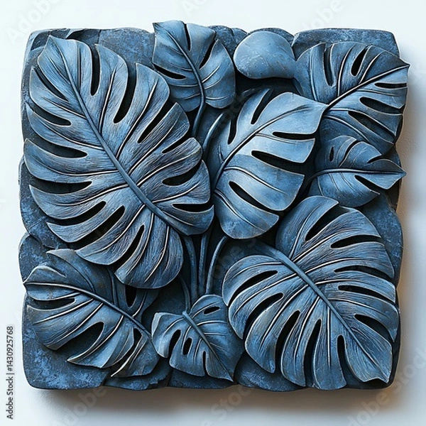Obraz Tropical monstera leaf stone carving design high resolution picture