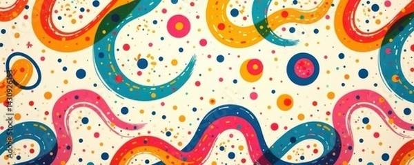 Obraz Abstract colorful squiggle and dot pattern, seamless repeat vector design , art, repeat