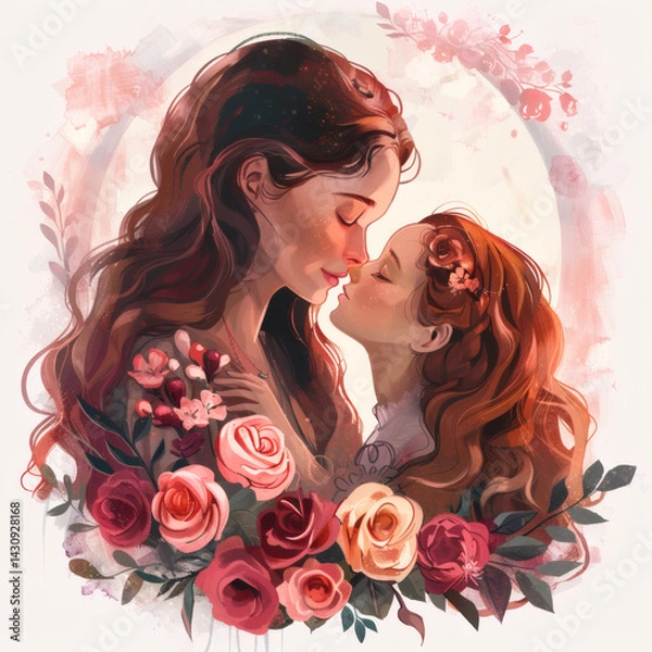 Fototapeta Warm and emotional family moment showing love, harmony, and connection between mother, children, and sisters.