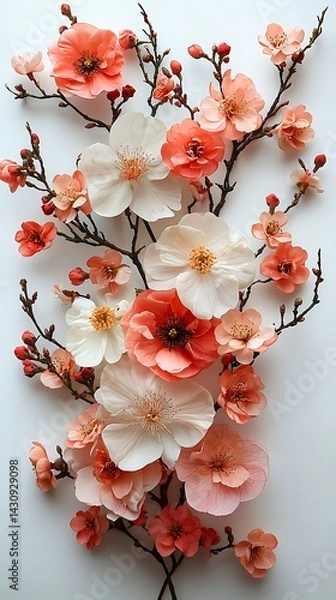 Obraz White and coral blossoms with subtle texture high resolution images