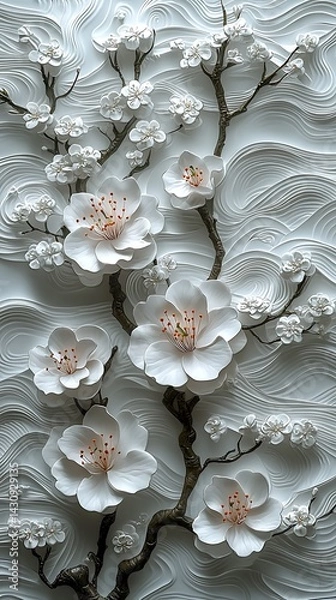 Obraz White embossed flower design with detailed leaves high resolution picture
