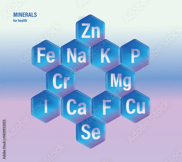 Fototapeta Set of microelements (minerals) useful for human health