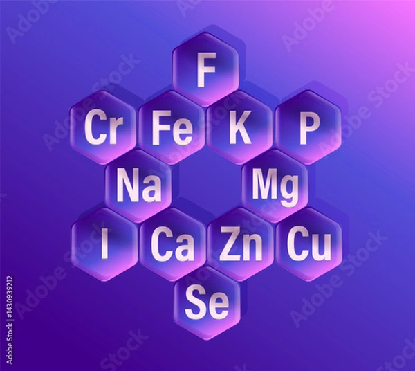 Fototapeta Set of microelements (minerals) useful for human health