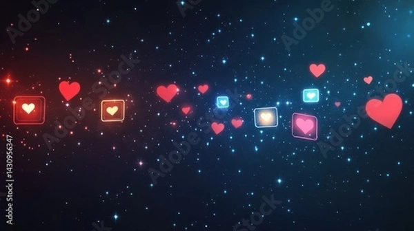 Obraz Colorful Hearts Floating in Digital Space with Stars and Lights