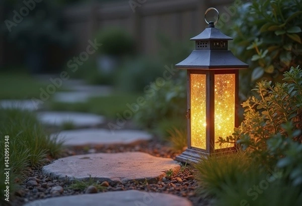 Obraz Vintage Lantern on Stone Pathway with Greenery