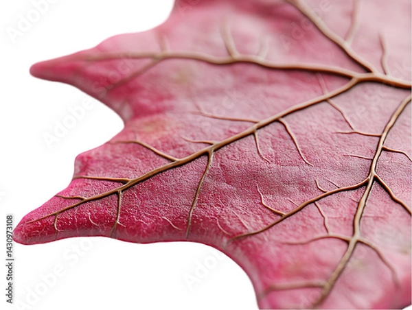 Fototapeta Close-up of a vibrant pink leaf.  Detailed vein structure is visible