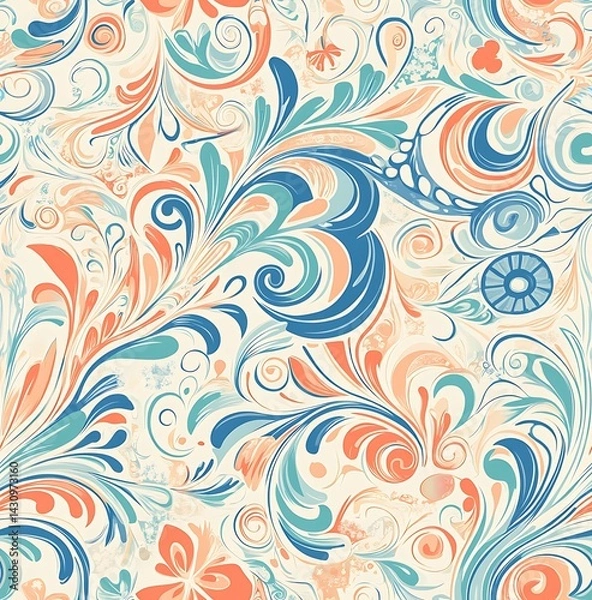 Fototapeta Intricate seamless pattern with swirls and spirals in pastel colors