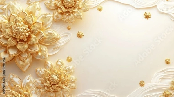 Obraz Elegant Gold Floral Decoration on a Soft Cream Background