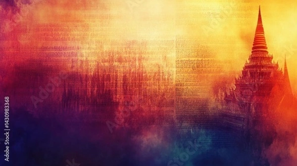 Obraz Mystical sunset over ancient temple with ethereal color gradation