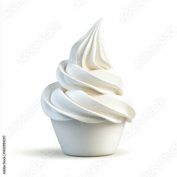 Obraz Swirled Delight: A photorealistic swirl of creamy, soft-serve ice cream in a cup, inviting indulgence and the pure joy of a sweet treat.