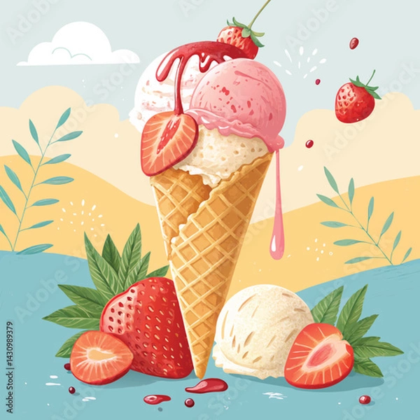 Fototapeta set of ice cream, summer ice cream illustration