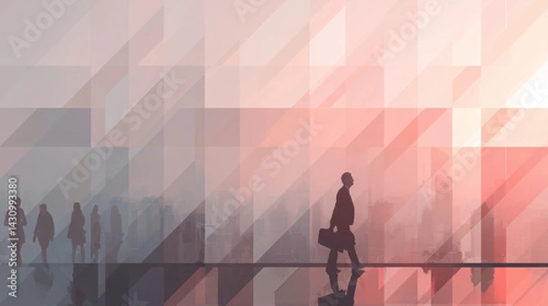 Fototapeta Silhouettes of Business People With Abstract Urban Overlay