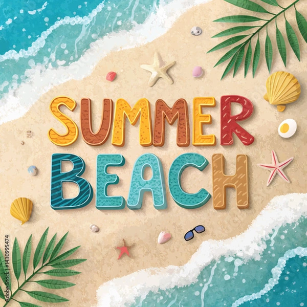 Fototapeta Hello Summer Beach Texture Colorful Text Creative