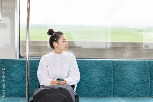 Obraz 電車に乗る女性