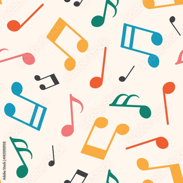 Fototapeta seamless pattern with colorful music notes; ideal for music-themed designs- vector illustration
