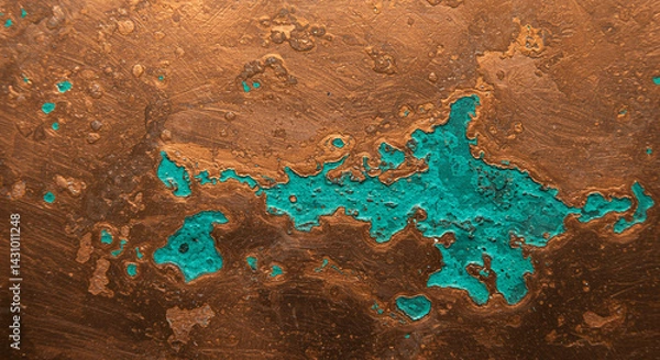 Fototapeta Abstract aged copper texture with teal oxidation creating visual depth