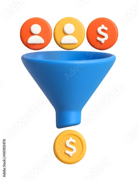 Obraz Optimize sales funnel conversion rate with leads and money investment for business and marketing strategy transparent background