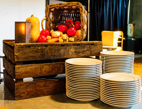 Obraz Rustic Vegetable Display with Plates