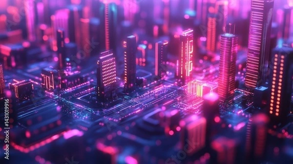 Fototapeta Neon City Circuit Board