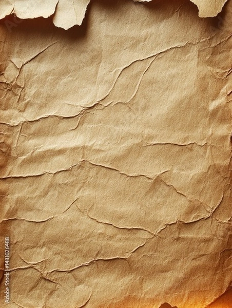 Fototapeta Aged parchment paper with torn edges and textured surface in shades of brown.