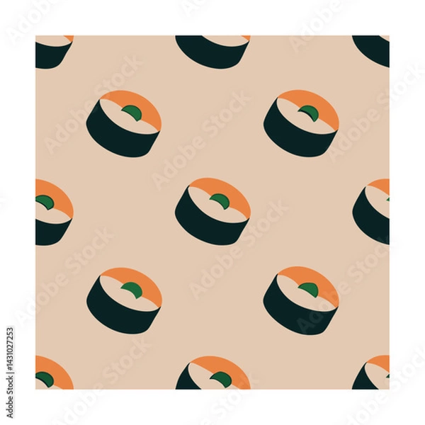 Obraz simple sushi rolls pattern on beige Fashion, Textiles, Home Decor, packaging Design, Graphic Web Design, Stationery Prints, Art Craft, Interior Design, Accessories  Lifestyle Products
