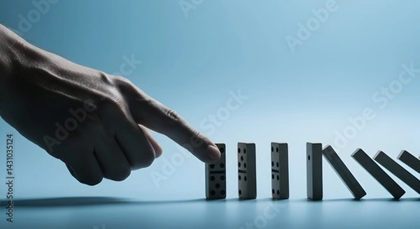 Fototapeta Domino Effect A Visual Metaphor for Contagion, Risk, and Chain Reactions in Business and Life