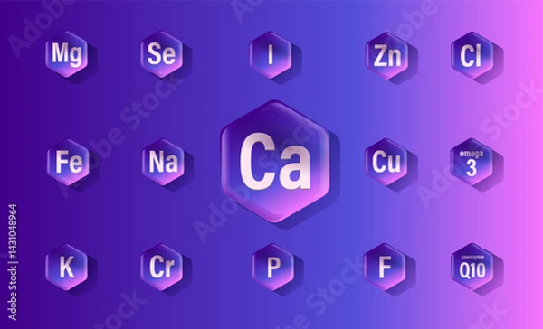 Fototapeta Set of microelements (minerals) useful for human health