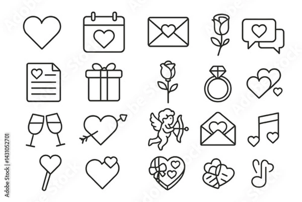 Fototapeta Vector icon set featuring heart-themed designs for romantic occasions and celebrations like Valentine's Day