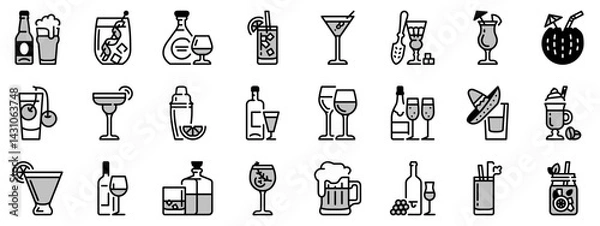 Fototapeta Icons in two tones about alcoholic beverages.